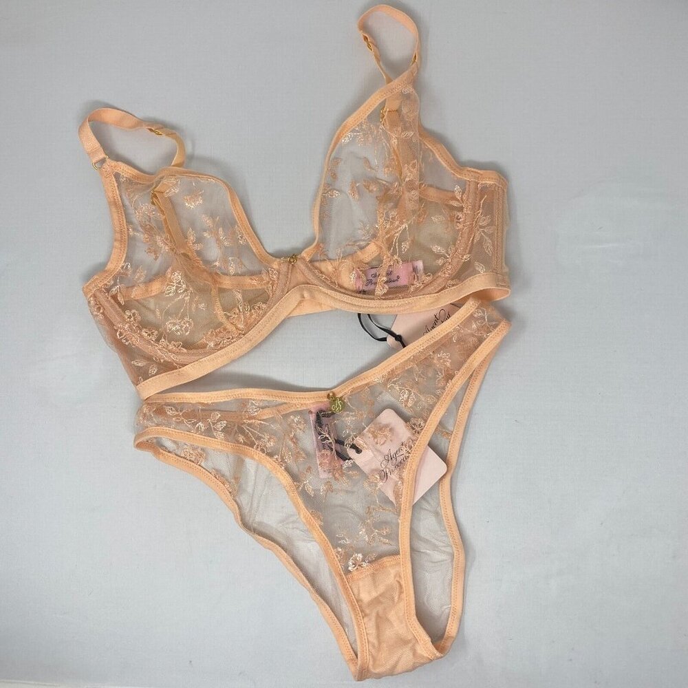 Agent Provocateur Zadi Peach Shimmer 34B/2 Set NWT - Picture 10 of 16